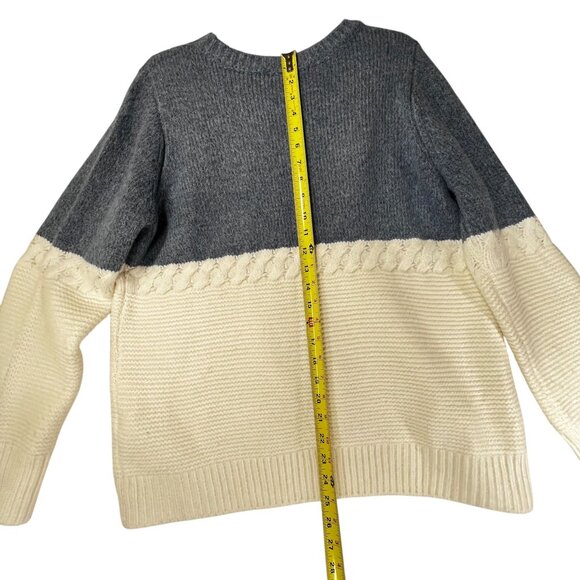 Cyrus Colorblock Knit Sweater Cable Detail Blue Cream White XL Wool Blend Soft - Picture 9 of 11